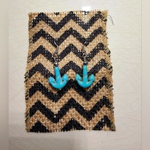 Turquoise blue anchor howlite small dangle earrings nautical coastal boating